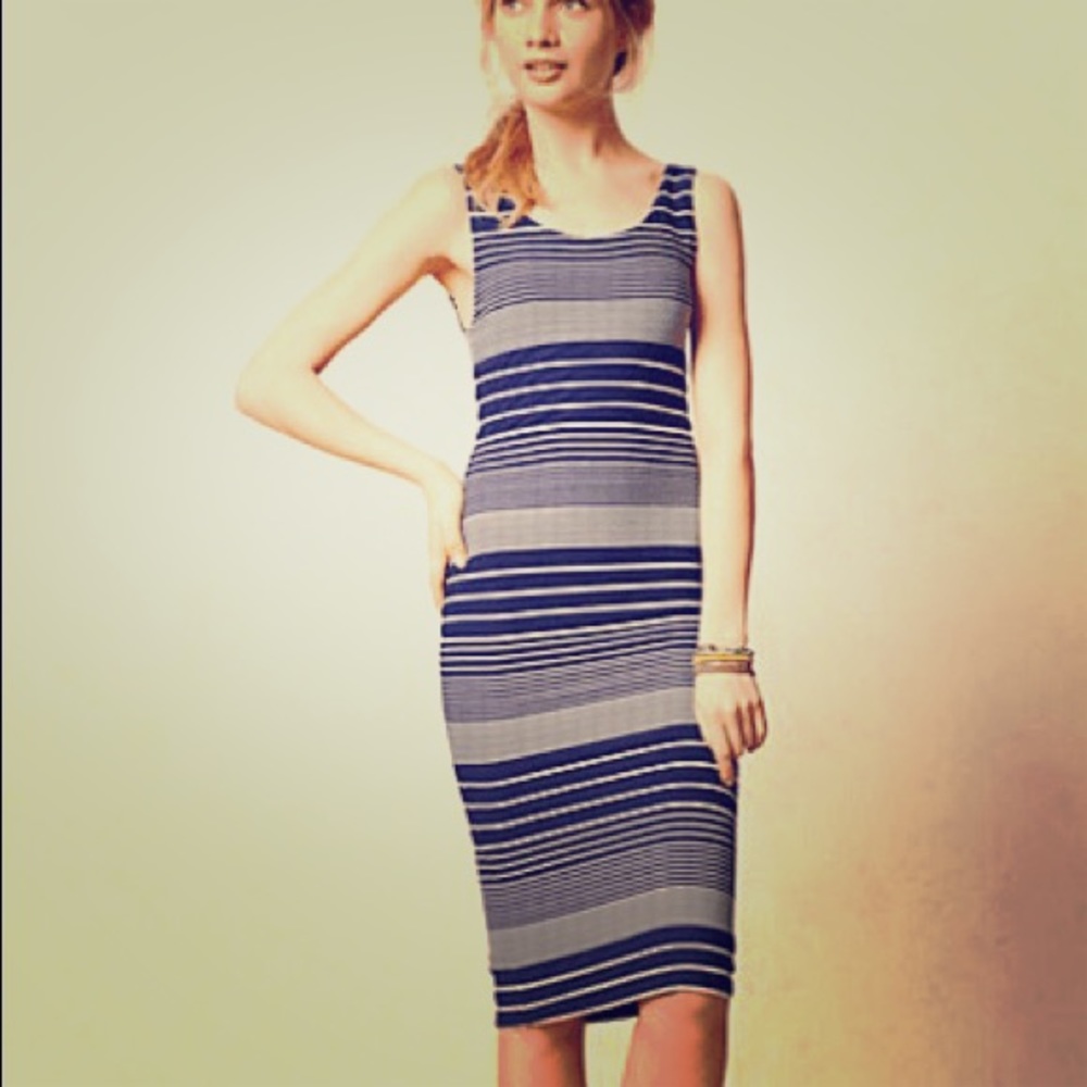 Anthropologie navy and white stripped dress
